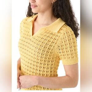 Oak & Trellis Women's Mesh Johnny Collar Top Size Large Short Sleeve